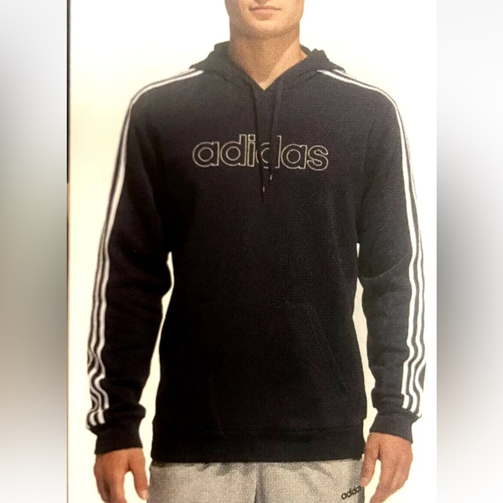 ADIDAS Hoodie Size M 3 Stripes Linear Open Logo Pullover Black Men's Women's
